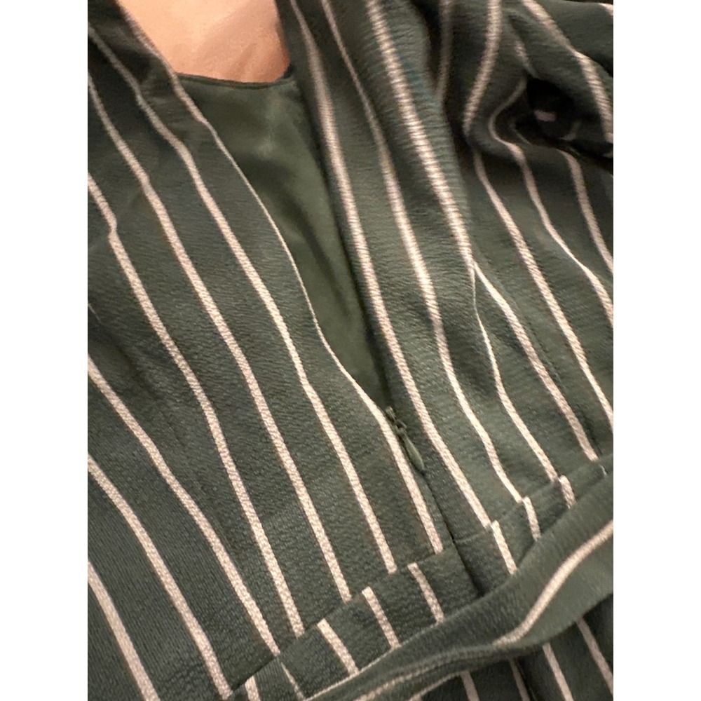 Monteau Womens Green Striped Off Shoulder Wide Leg Jumpsuit Size S Belted Lined - Picture 11 of 11
